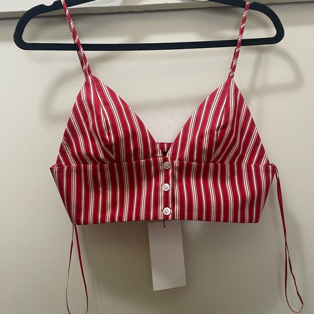 Zara NWT Red and White Striped Crop Top